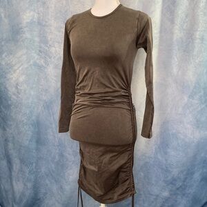 💜2for$35💜Zara Grey Long Sleeve Dress Scoop Neck Side Drawstrings Ruching Bodycon